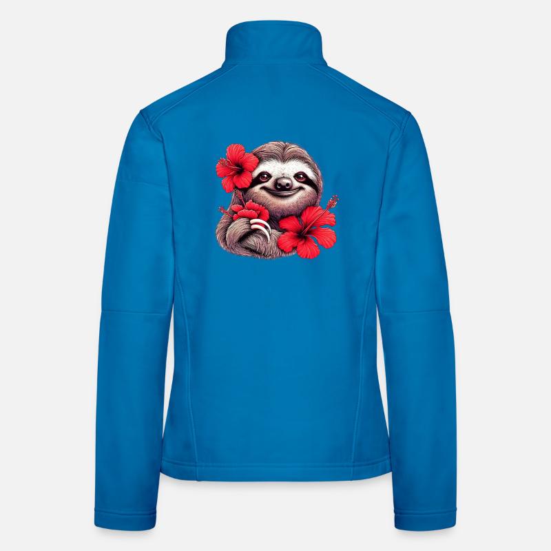 Faultier mit Hibiskusblüten Frauen Softshelljacke