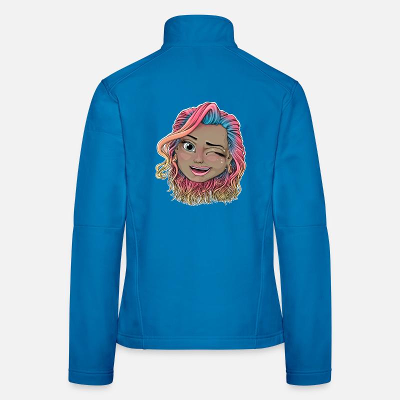 Lebendige zwinkernde Illustration - Frauen Softshelljacke - Lichtblau