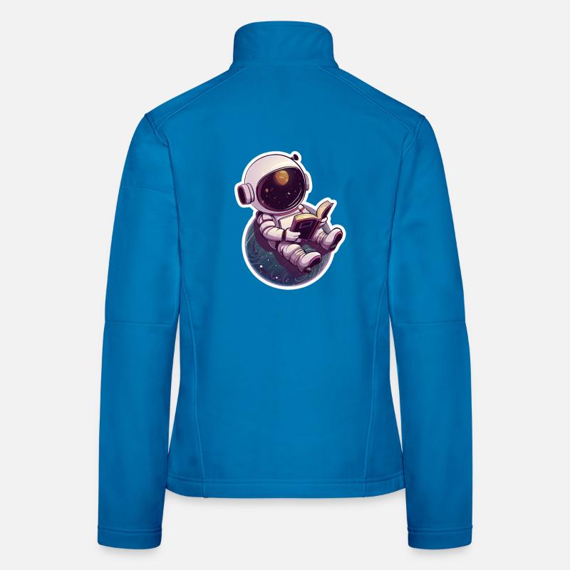 Astronaut liest vor der Erde – Space Design Frauen Softshelljacke