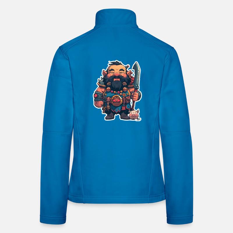Cute Dwarf Warrior with Domestic Pig Women's Softshell Jacket