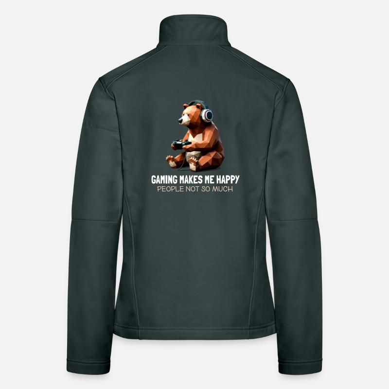 Cute bear with gaming headset Women's Softshell Jacket