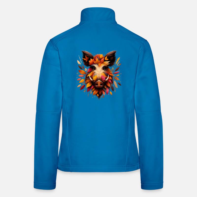 Wild boar, designed from different leaves Women's Softshell Jacket