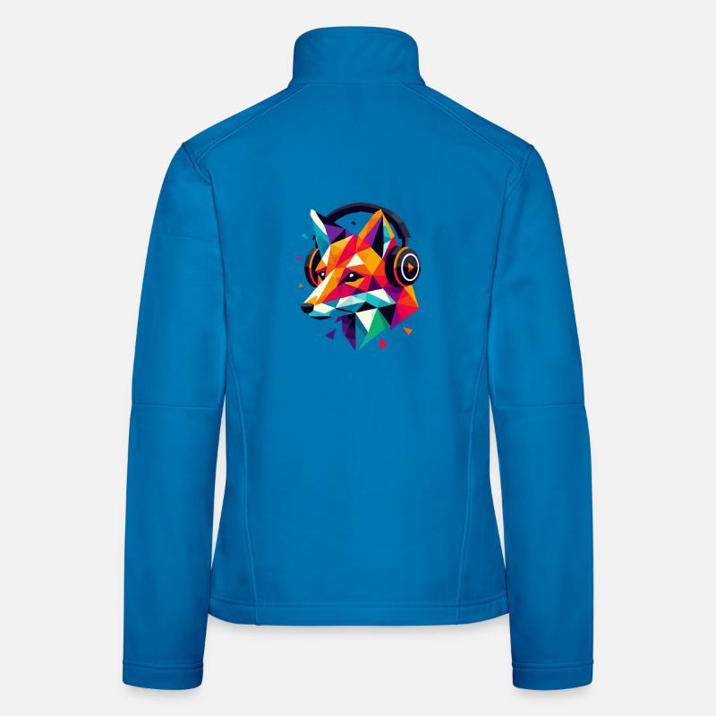 Geometrisches Polygon DJ Fox Kopfhörer Bunte Kunst Frauen Softshelljacke