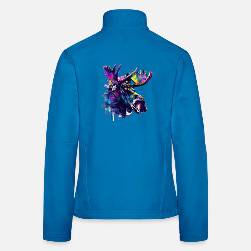 Elch Elche Elchkopf mit Kopfhörer Frauen Softshelljacke