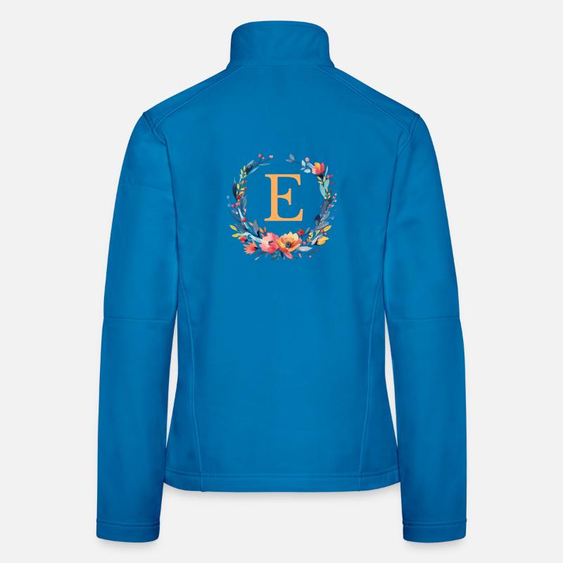 E Monogram, Flower Wreath, Personalizable Women's Softshell Jacket