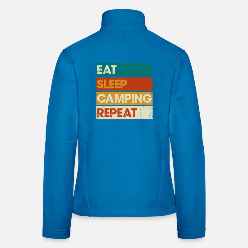 Eat Sleep Camping Repeat Striped Graphic Women's Softshell Jacket