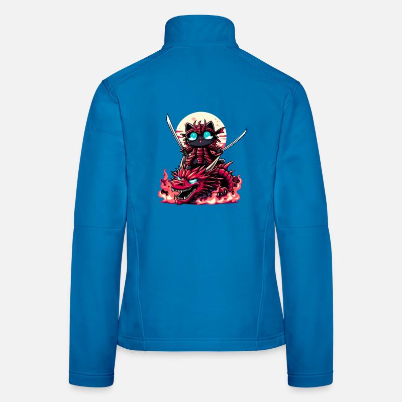 Samurai-Katze mit Schwert auf Drache in Epic Battle 3D Frauen Softshelljacke
