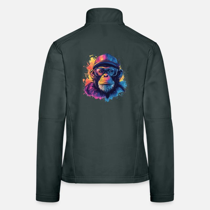 Watercolor Hipster Monkey Women's Softshell Jacket