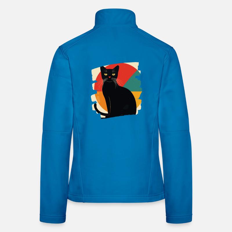 Schwarze Katze Retro Frauen Softshelljacke