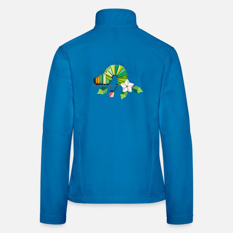 Chenille dans des tons verts vifs sur une branche de fleur Veste en tissu softshell Femme