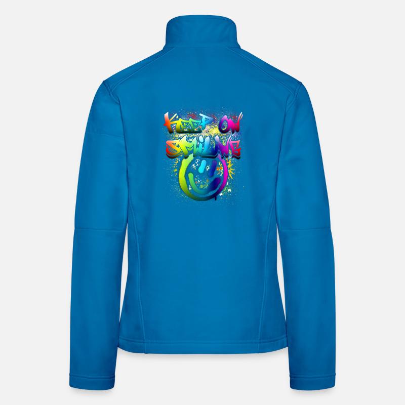 Conception de graffiti de visage heureux coloré Veste en tissu softshell Femme