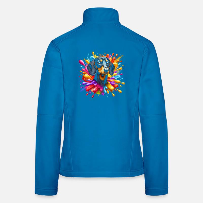 Teckel mignon avec des taches colorées Veste en tissu softshell Femme