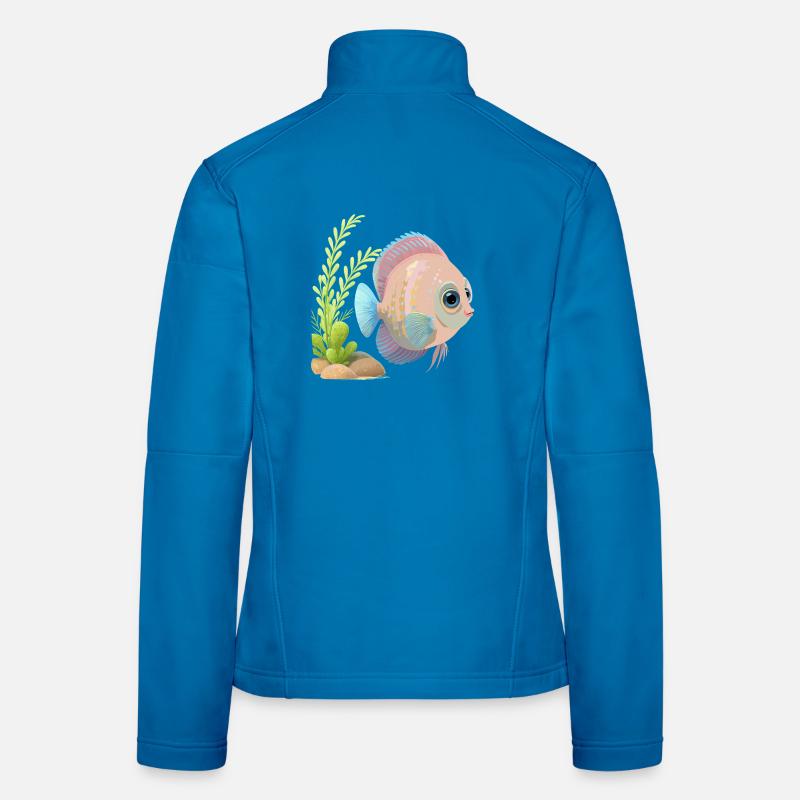 Bunte Diskusfische in der Nähe von Pflanzen Frauen Softshelljacke