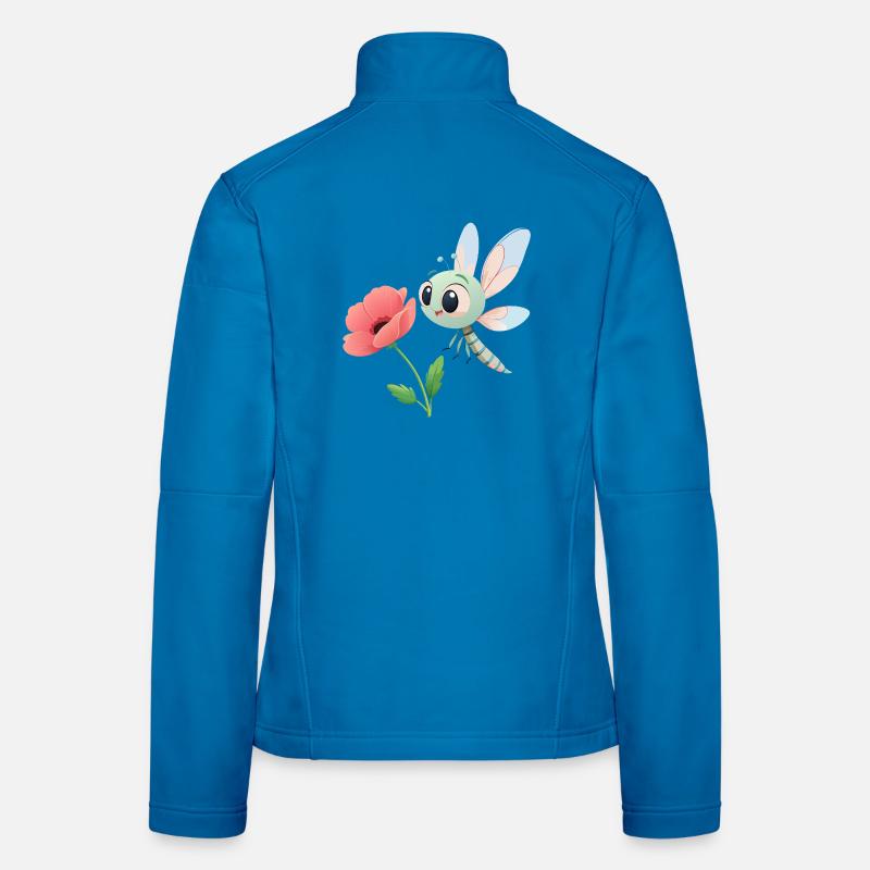 Bébé libellule colorée proche d'une fleur (v02) Veste en tissu softshell Femme