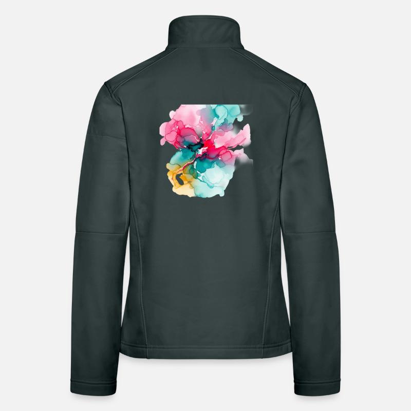 Abstrakte Aquarell-Blüte: Lebendige Farbexplosion Frauen Softshelljacke