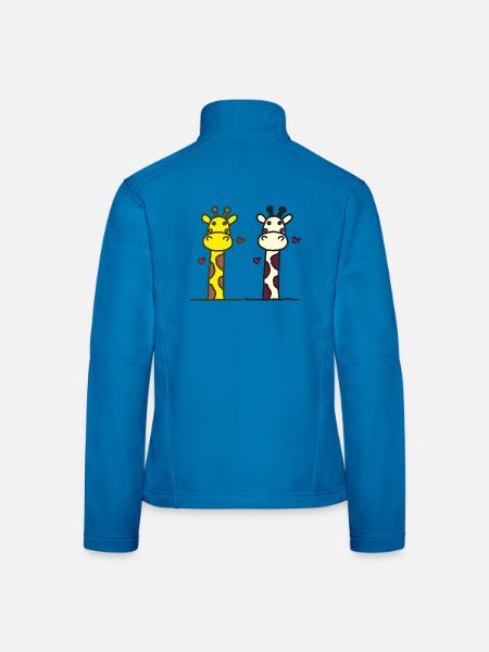 Auffälliges Giraffen-Design mit Herzakzenten - Frauen Softshelljacke - Lichtblau - Hinten