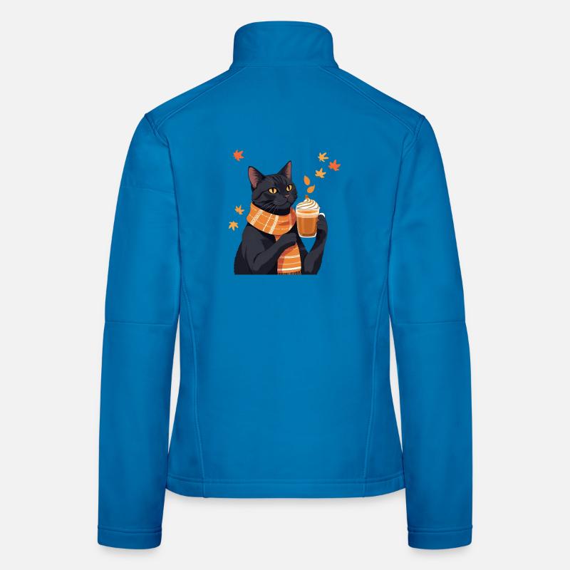 Schwarze Katze mit Pumpkin spice Latte - Herbst - Frauen Softshelljacke - Lichtblau