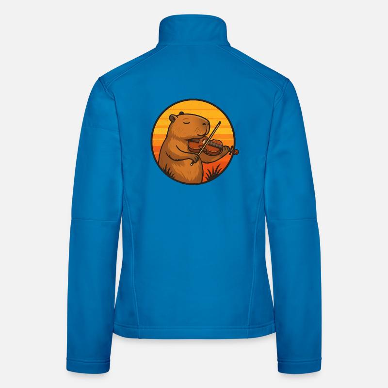 Capybara plays violin in sunset Women's Softshell Jacket