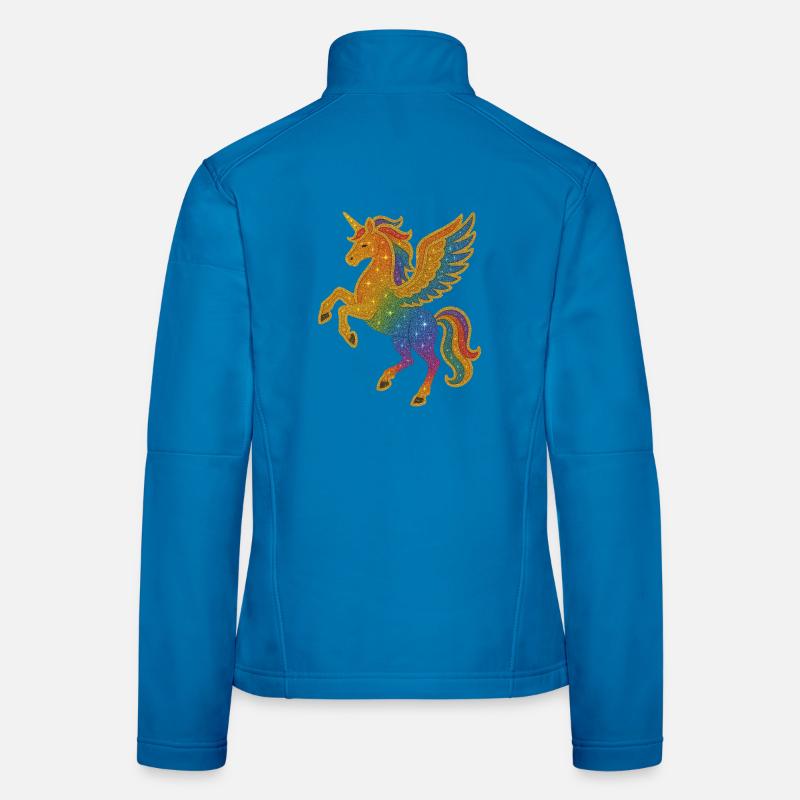Glitzernde Regenbogen-Pegasus-Illustration Frauen Softshelljacke