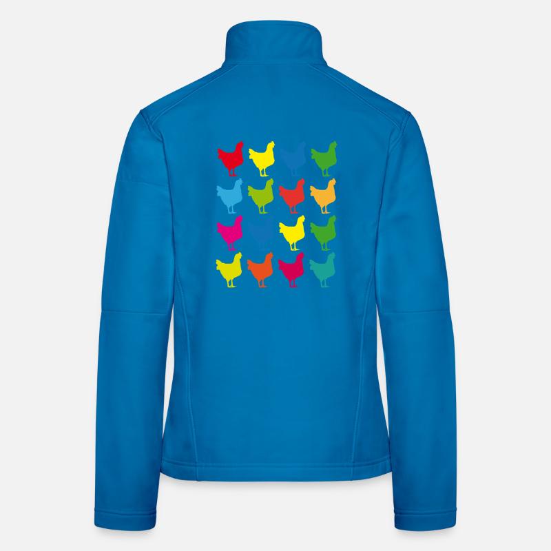 Graphique de la silhouette de poulets colorés Veste en tissu softshell Femme