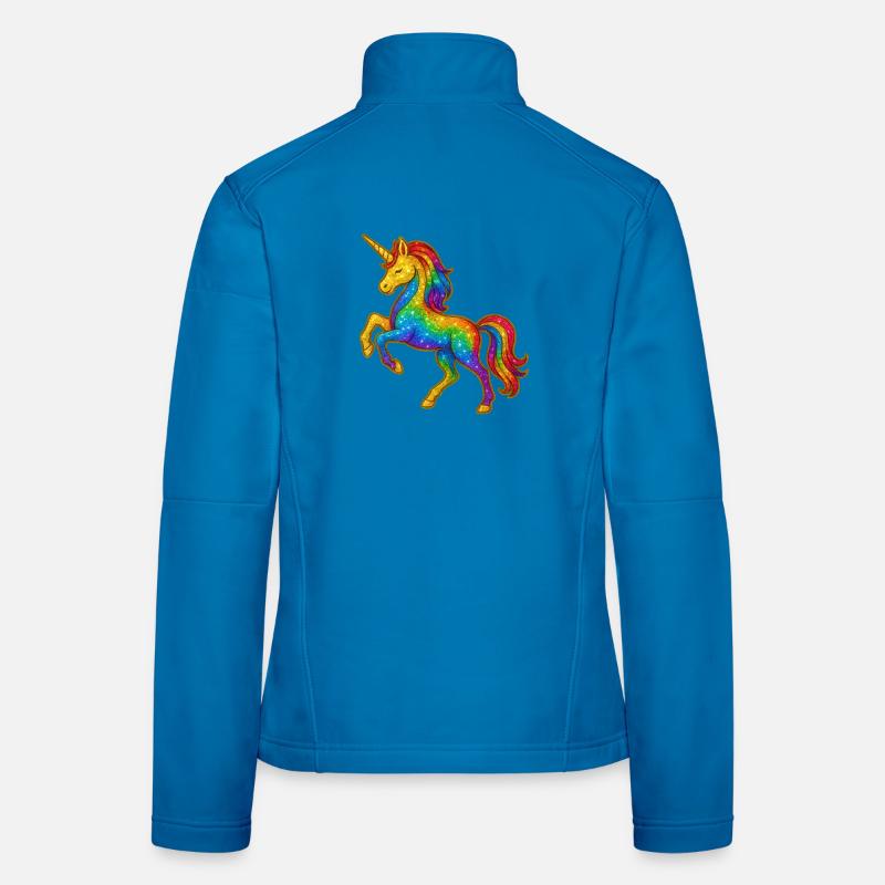 Glitzernder Regenbogen-Einhorn Frauen Softshelljacke