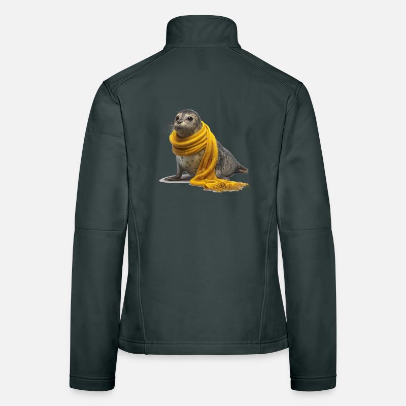 Phoque mignon avec écharpe jaune Veste en tissu softshell Femme
