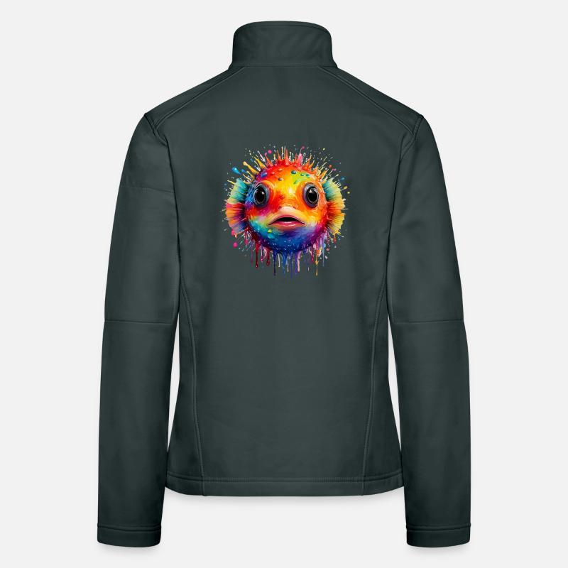 Farbexplosion Pufferfisch Kunstdruck Frauen Softshelljacke