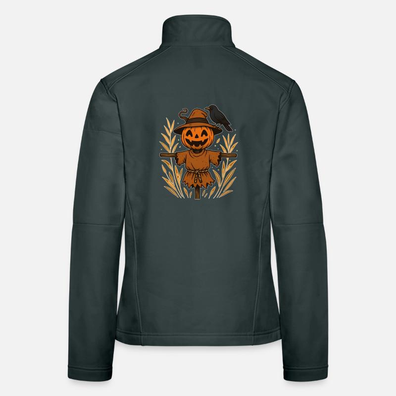 Pumpkin Ghost Scheuch with Raven Women's Softshell Jacket