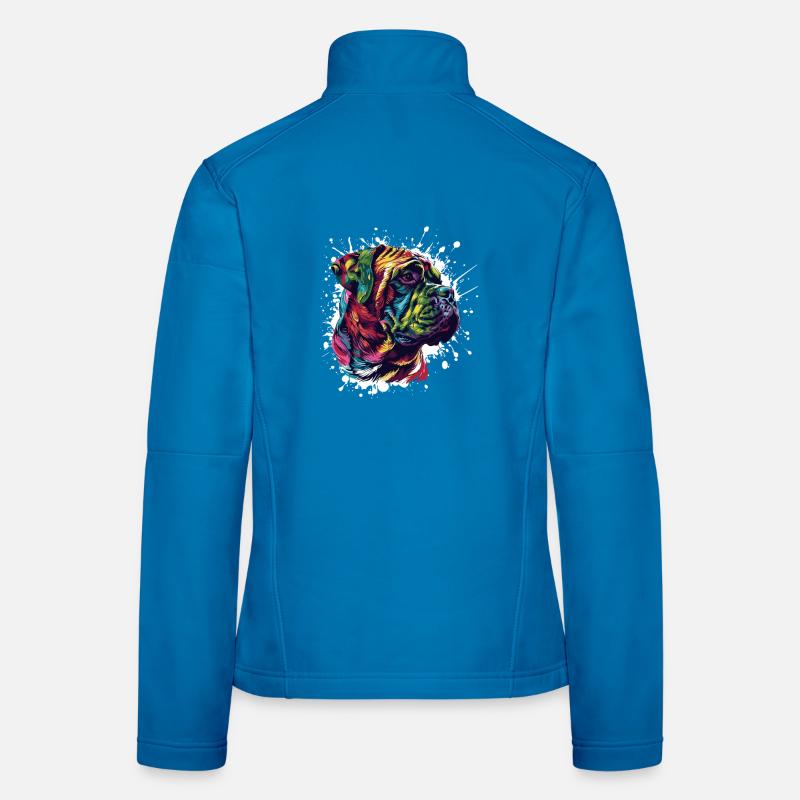Éclaboussures de portrait de chien coloré Veste en tissu softshell Femme
