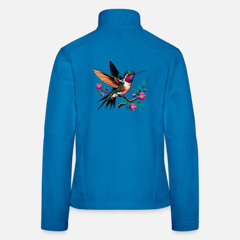 Vibrant Hummingbird on Blooming Branch - Women's Softshell Jacket - light blue