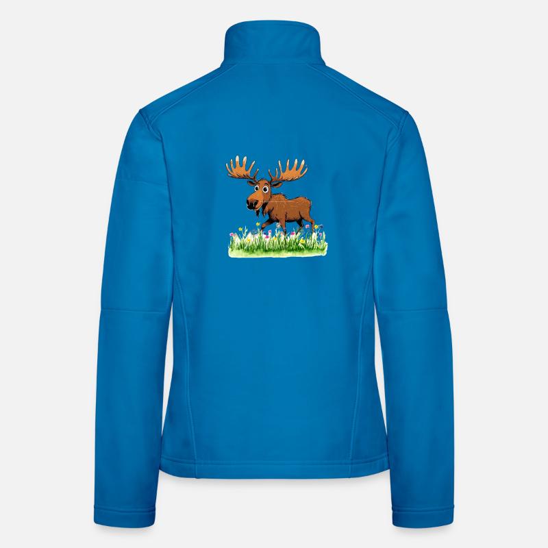 Whimsical Moose in Spring Meadow Women's Softshell Jacket