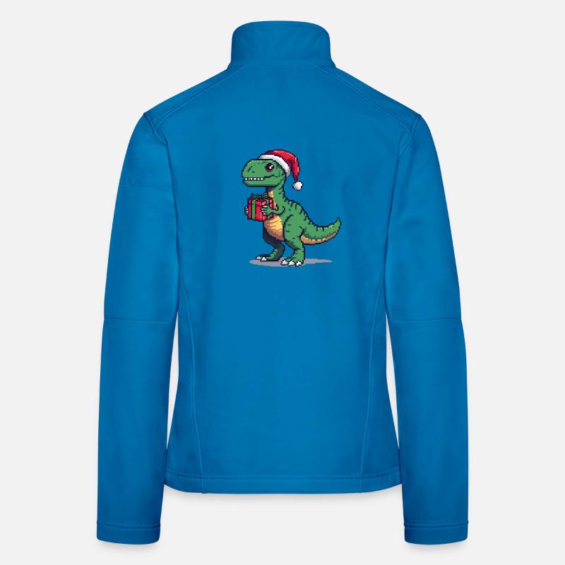 8-Bit Pixel Velociraptor Christmas - Women's Softshell Jacket - light blue