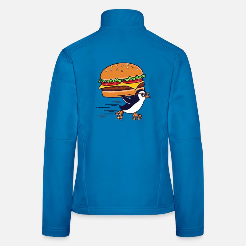 Funny Penguin Cheeseburger Cool Roller Skates Women's Softshell Jacket