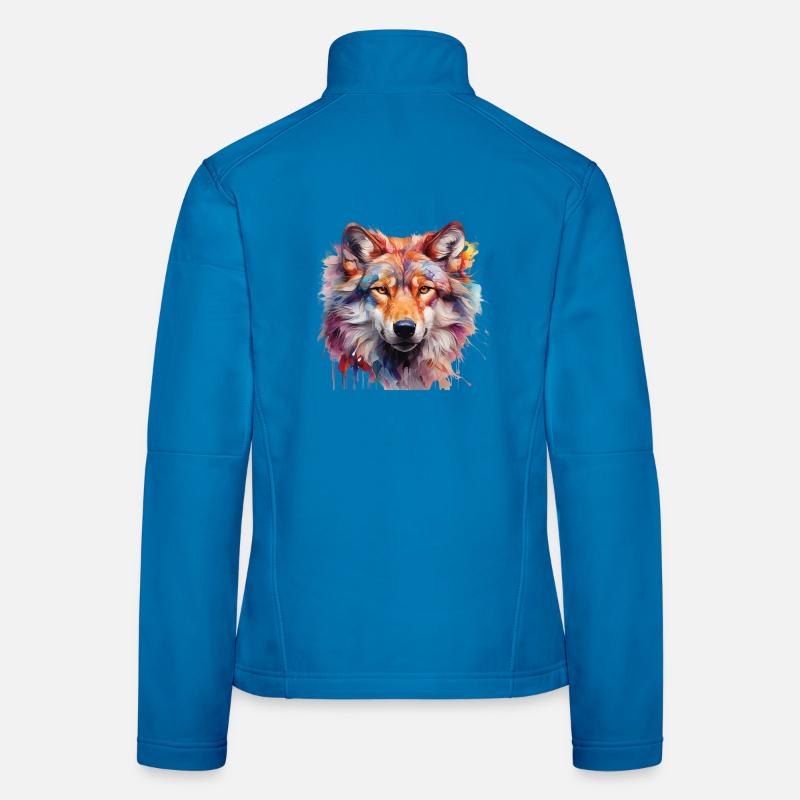 Loup coloré - Conception de portrait d’animal abstrait Veste en tissu softshell Femme