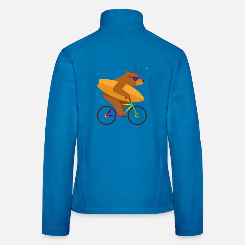 Ours sur vélo avec planche de surf et lunettes de soleil Veste en tissu softshell Femme