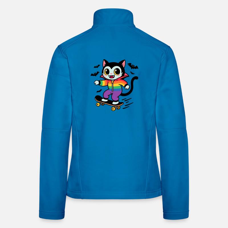 Rainbow Vampire Cat Skateboarding Women's Softshell Jacket