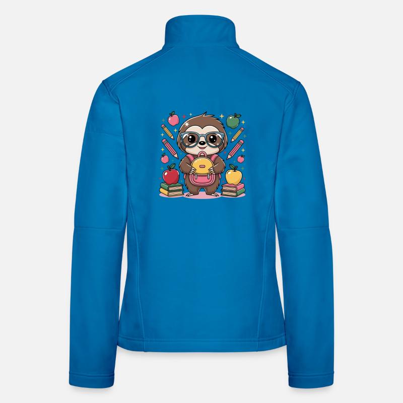 Cute sloth surrounded by backpack and glasses Women's Softshell Jacket