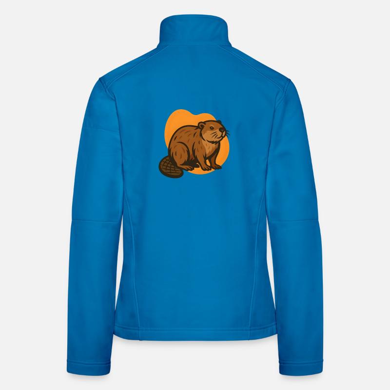 Biber auf orangefarbenem Hintergrund - Frauen Softshelljacke - Lichtblau