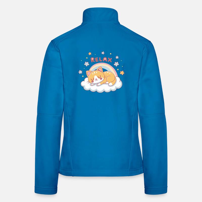 Relaxed Kitten Rainbow on Cloud Women's Softshell Jacket