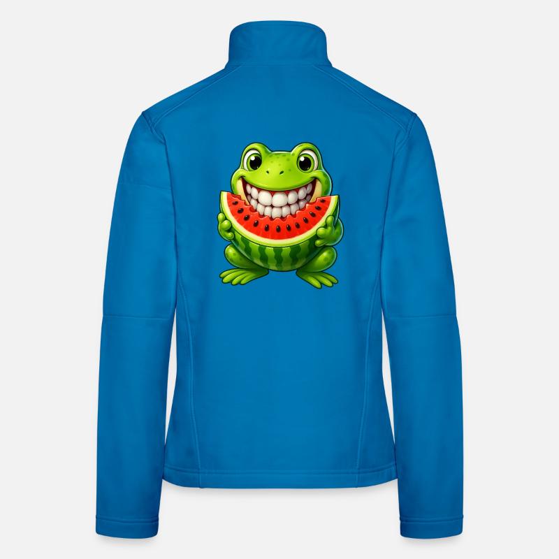Crapaud grenouille joyeux avec pastèque été Veste en tissu softshell Femme