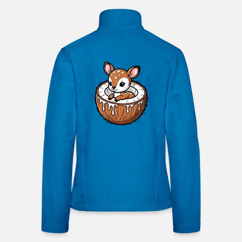 Cute Deer Deer Cartoon Palm Tree Fruit Coconut Women's Softshell Jacket