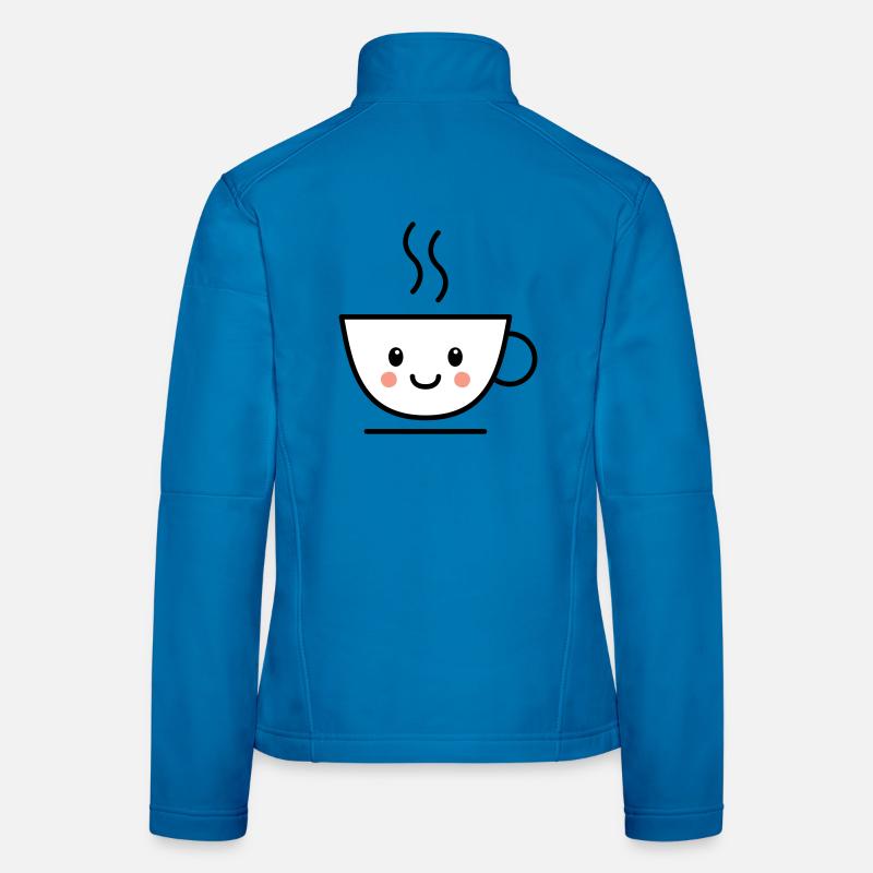 Coffee, tea or cocoa cup with kawaii face Women's Softshell Jacket