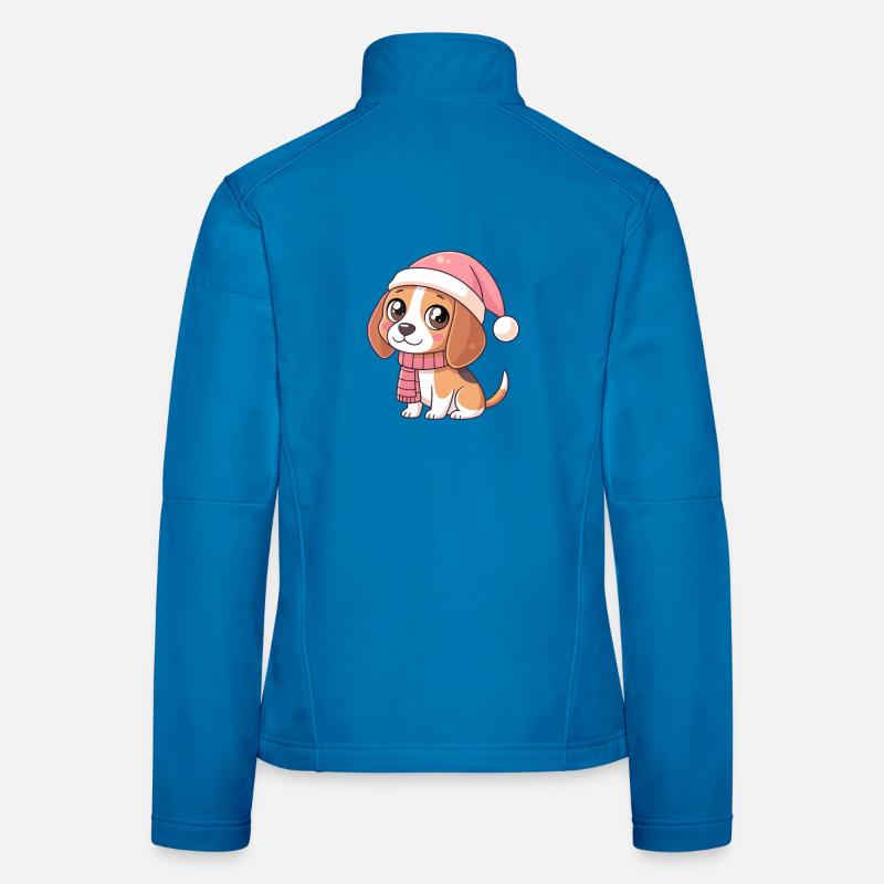 Pinker Weihnachtswelpe mit Hut und Schal Frauen Softshelljacke