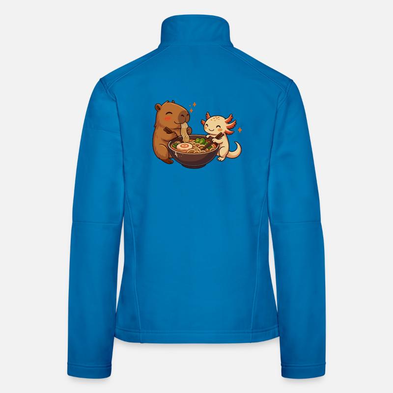 Capybara with Axolotl Eats Noodles Ramen kawaii Women's Softshell Jacket