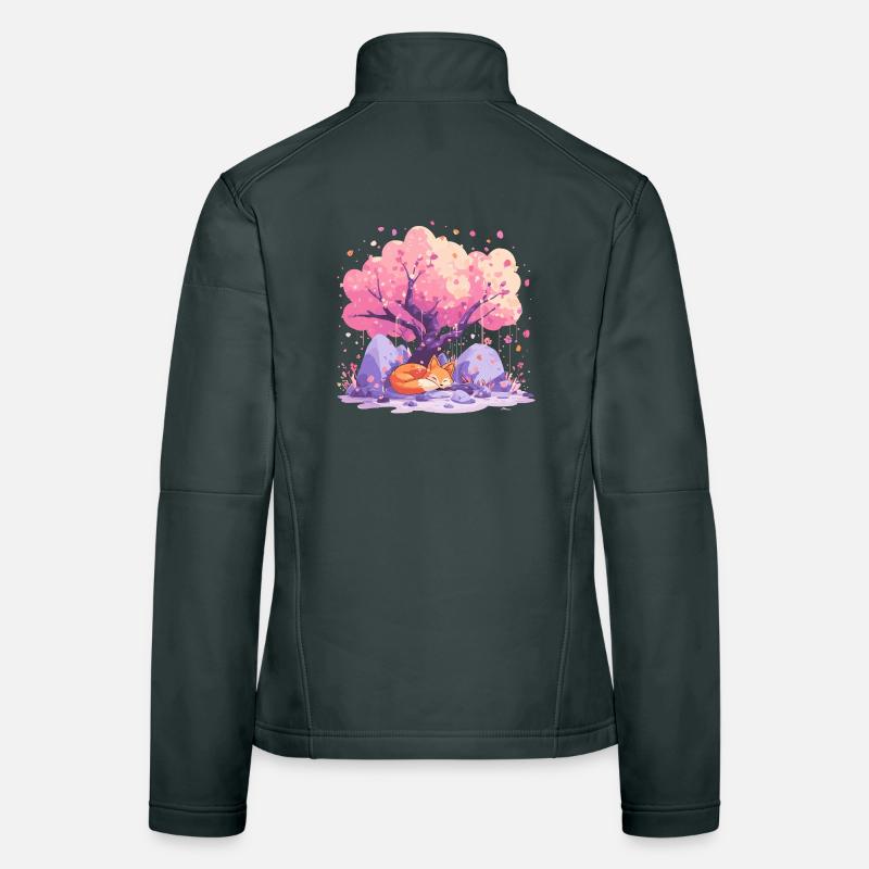 Sleeping fox under cherry tree Women's Softshell Jacket