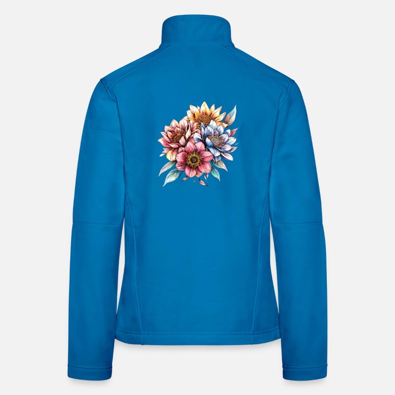 Bouquet de fleurs aquarellées Veste en tissu softshell Femme