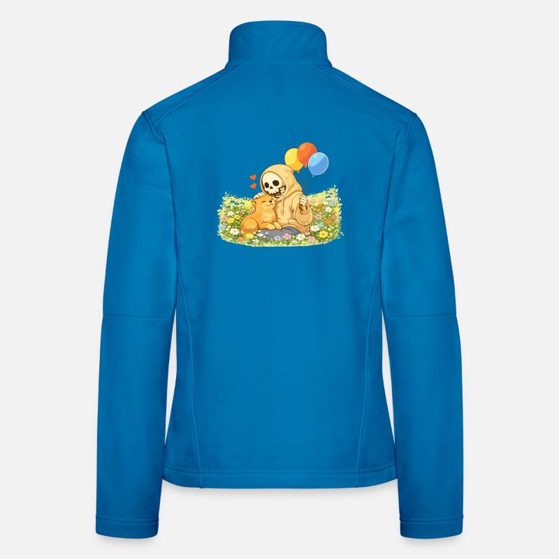 Squelette douillet avec chat sur la prairie fleurie Veste en tissu softshell Femme