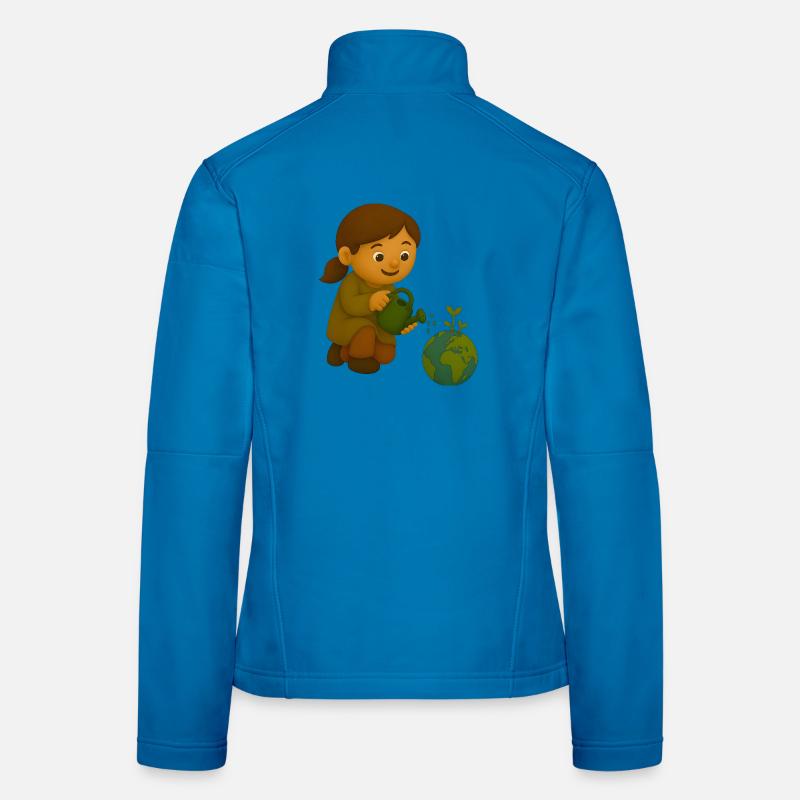 Little environmentalist pouring globe Women's Softshell Jacket