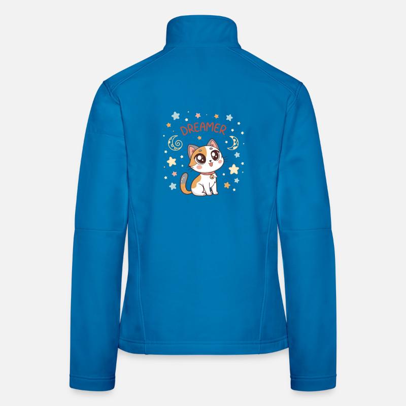 Chat rêveur pastel et étoiles Veste en tissu softshell Femme
