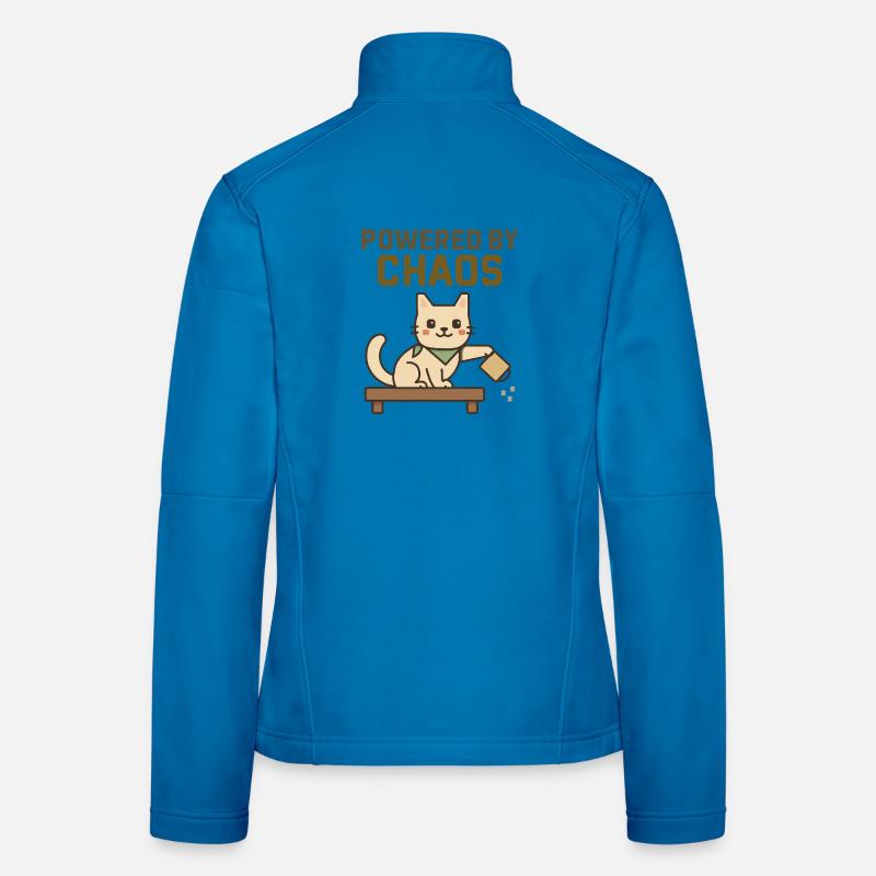 Powered by Chaos - Cheeky Cat Knocks Coffee Over Women's Softshell Jacket